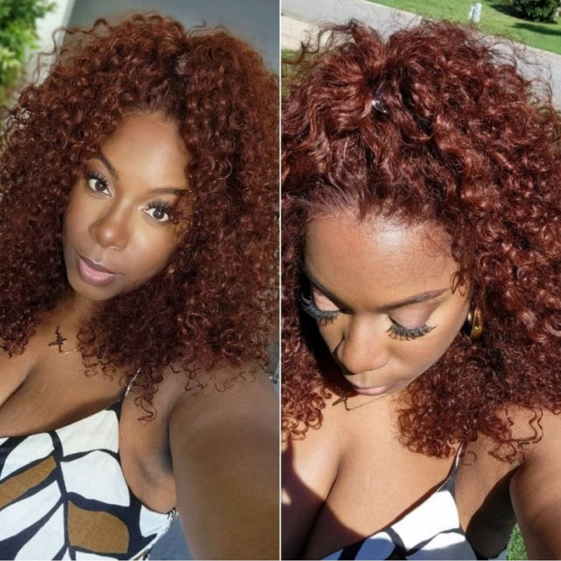 Long curly front lace brown wig, view 3 - MRSLM