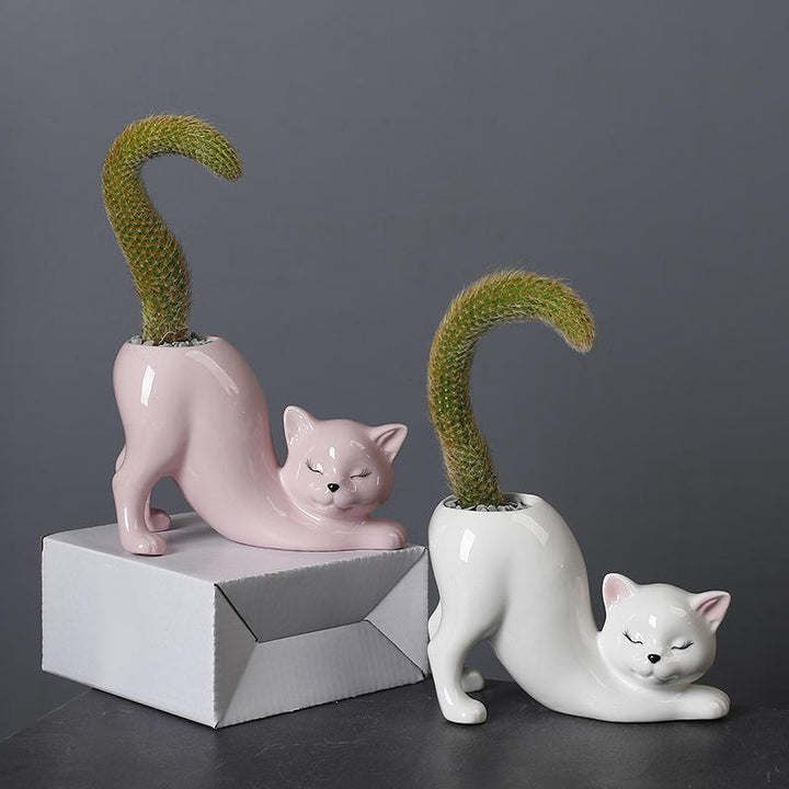 Cute Cartoon Cat Tail Porcelain Flower Pot Vase