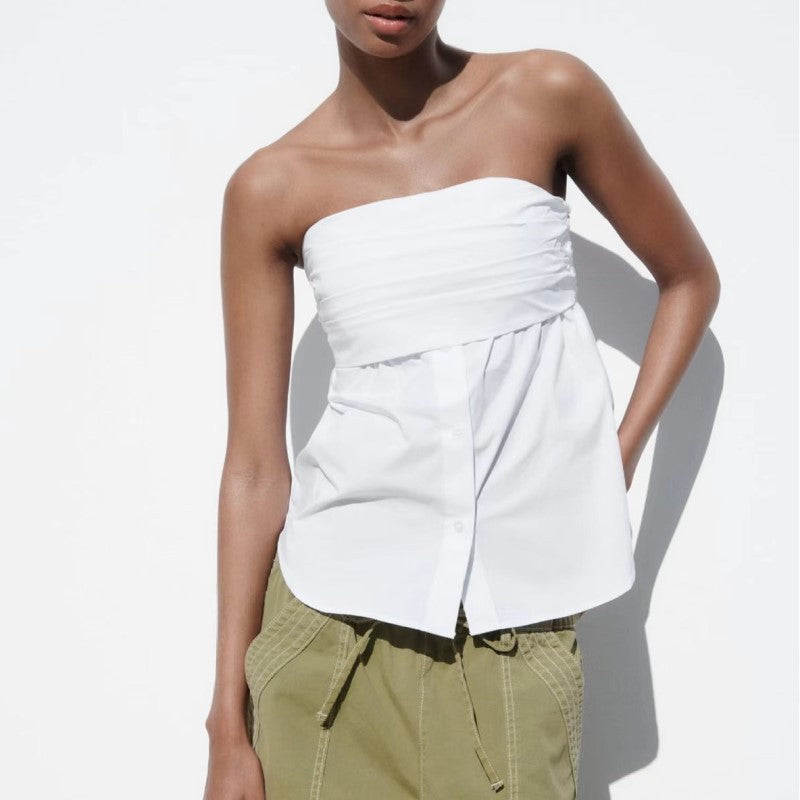 White Stretch Chest Wrapped Sleeveless Top