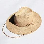 raffia sun hat with chain and pin detail, view 2 - MRSLM