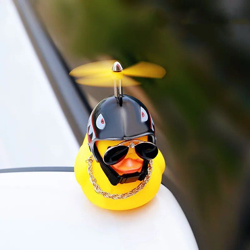 Cheerful Yellow Duck Car & Bike Ornament with Helmet and Accessories