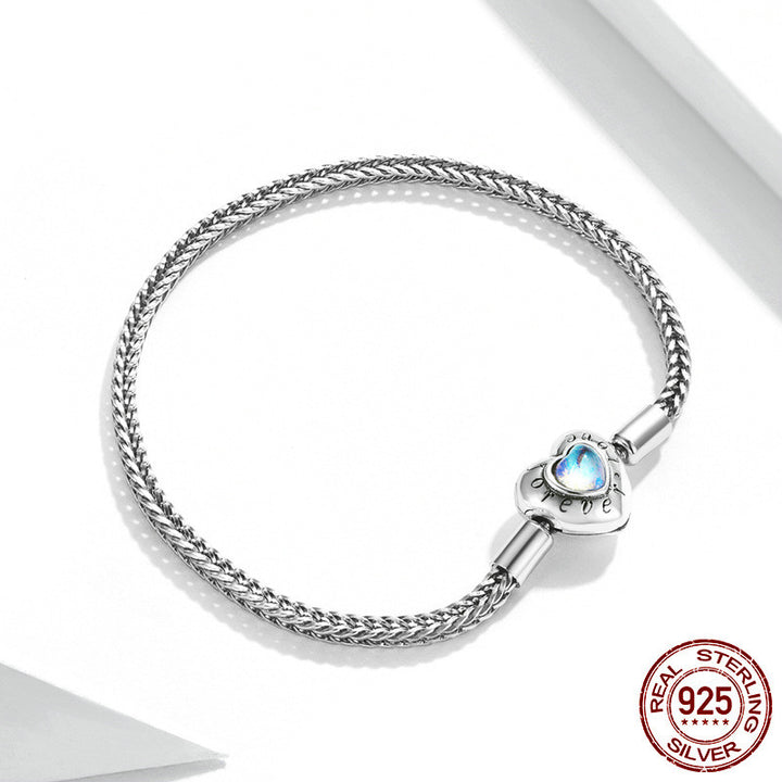 Heart Moonstone Inlaid Sterling Silver Bracelet