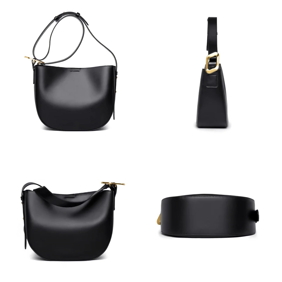 Vintage Cowhide Leather Shoulder Bag for Women - Stylish Crossbody Tote
