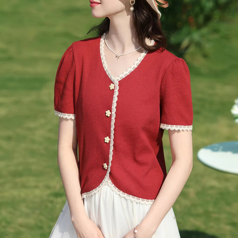 women's lace V-neck blouse, view 5 - MRSLM