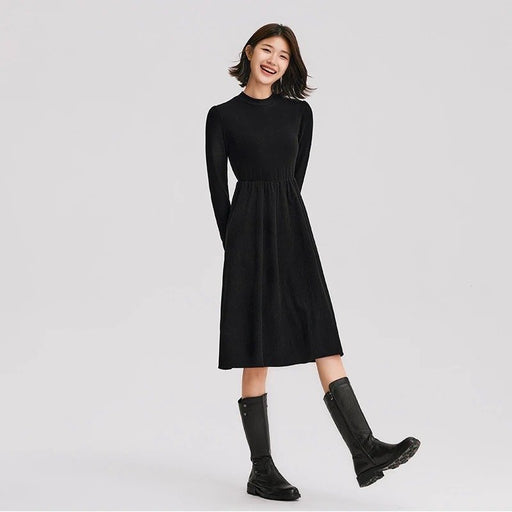 winter corduroy patchwork midi dress - MRSLM