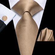 gold brown silk necktie set, view 3 - MRSLM