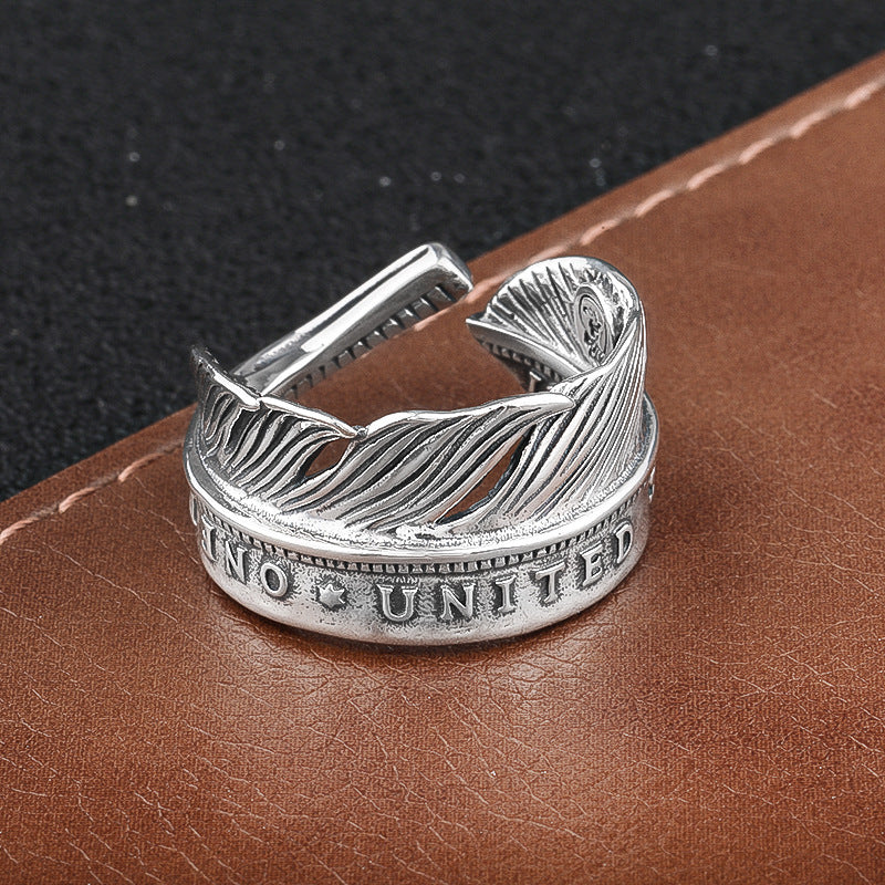 S925 silver feather ring, view 7 - MRSLM