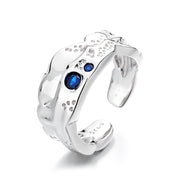 sterling silver lava texture blue zircon ring, view 4 - MRSLM