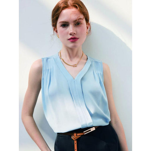 sleeveless v-neck silk blouse, view 2 - MRSLM