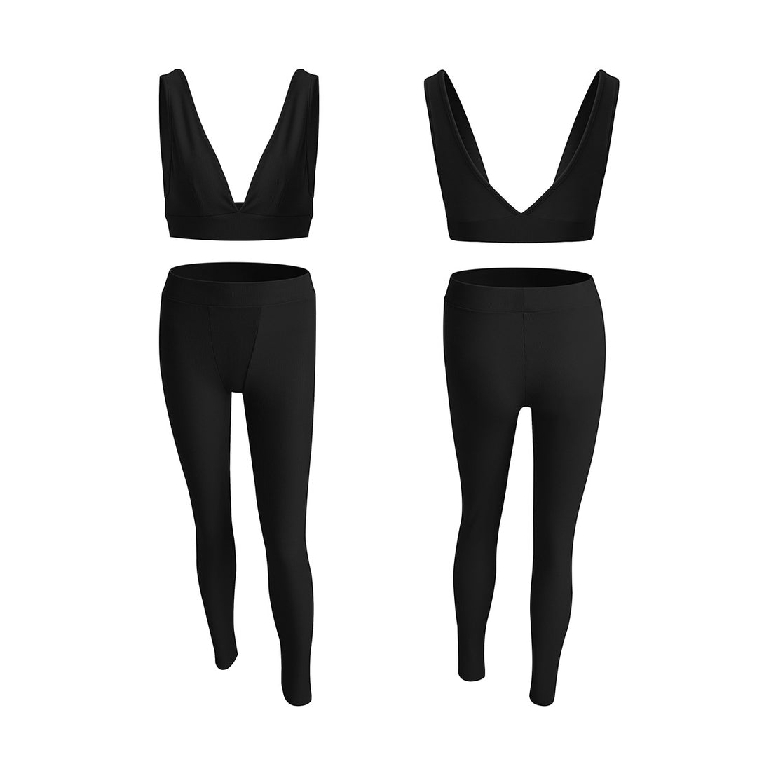 Women's V-neck Sports Yoga Cotton Solid Color Two-piece Set