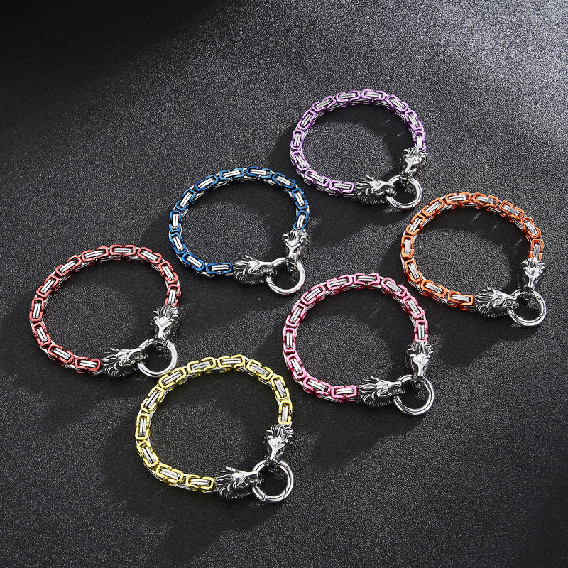 Domineering Lion Head King Chain Titanium Steel Men's Bracelet