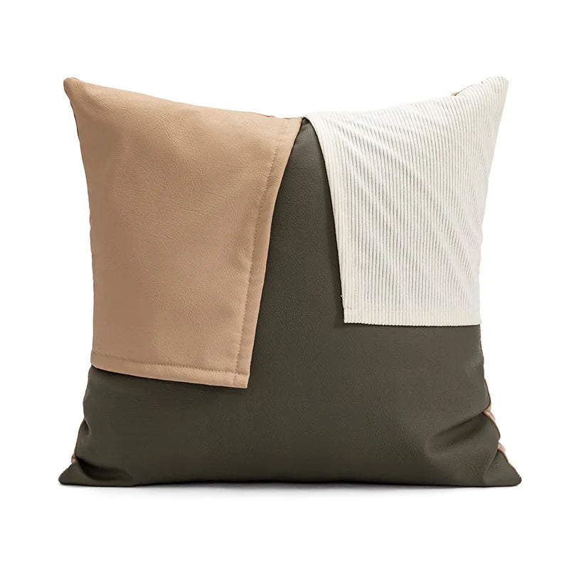 patchwork pu leather cushion cover, view 5 - MRSLM