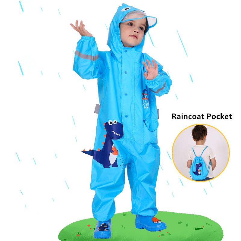 kids' dinosaur waterproof rain jumpsuit, view 2 - MRSLM
