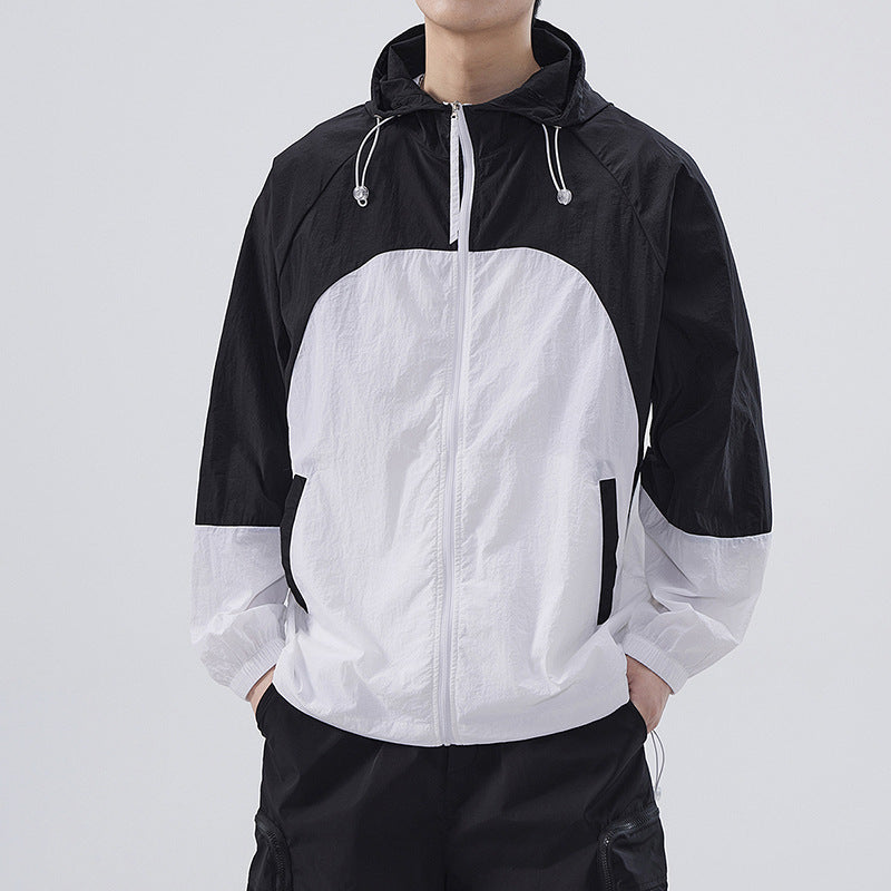 Casaco fino de seda gelada para homem, com cores combinando, para uso externo.