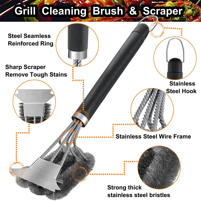 18-Inch Stainless Steel Safe Grill Brush & Scraper