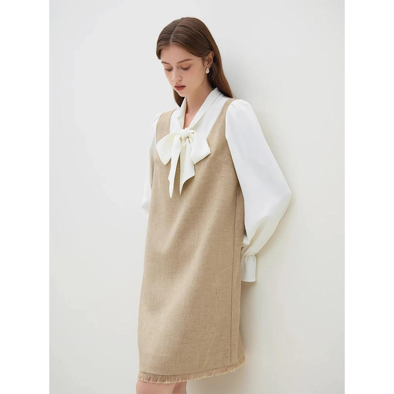 Chic French style fake two-piece dress, view 5 - MRSLM