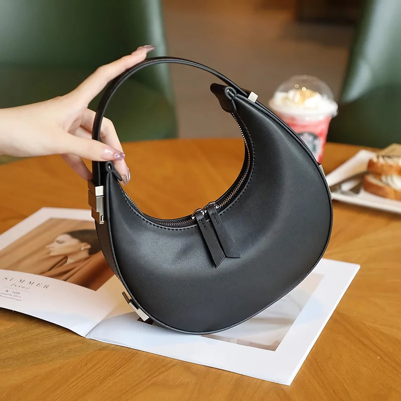 leather moon-shaped shoulder bag, view 3 - MRSLM