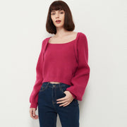 square collar cotton knit sweater, view 4 - MRSLM