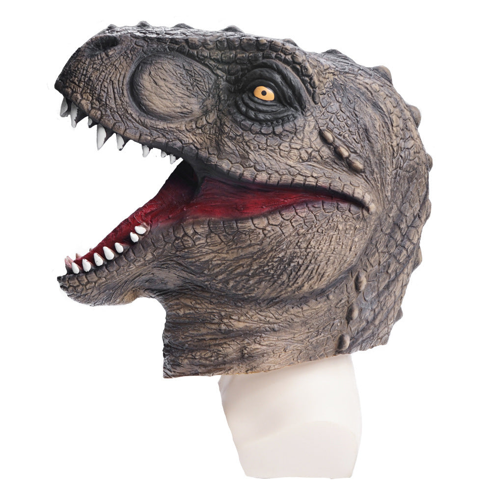 Máscara de látex de dinossauro para atividades em festas, escolas e palcos, com cabeça de tiranossauro.