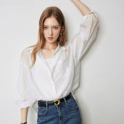 long sleeve silky blouse, view 7 - MRSLM