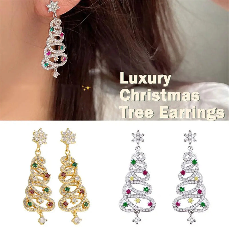 New Full Inlaid Colorful Zircon Christmas Tree Tassel Earrings Women's Fashion Personality Earrings Party Jewelry Christmas Gift