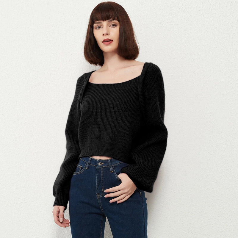 square collar cotton knit sweater, view 7 - MRSLM