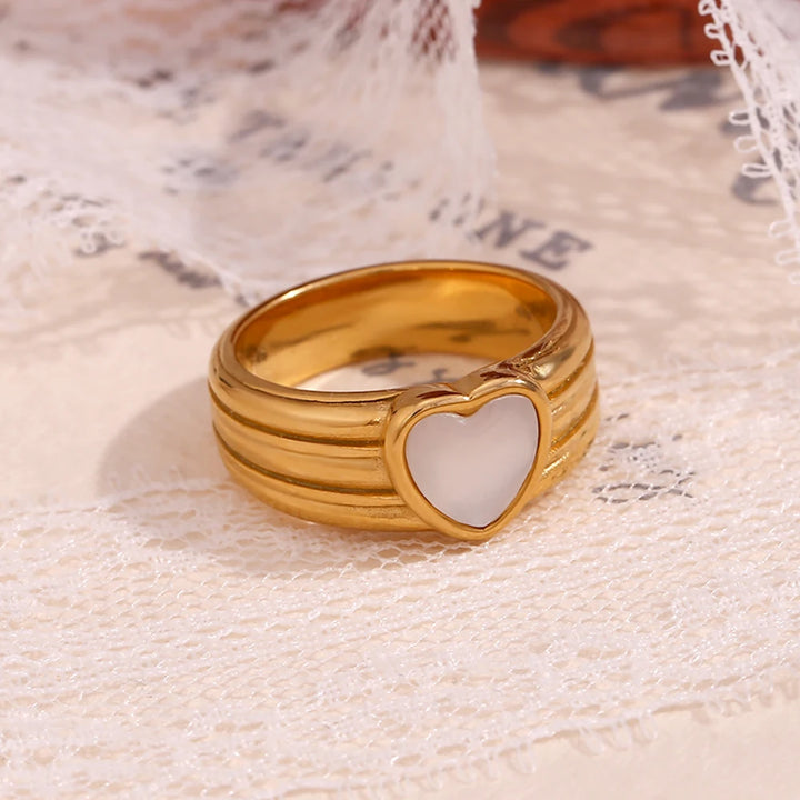 18K Gold Plated Striped Heart Ring – Tarnish Free & Hypoallergenic Stainless Steel