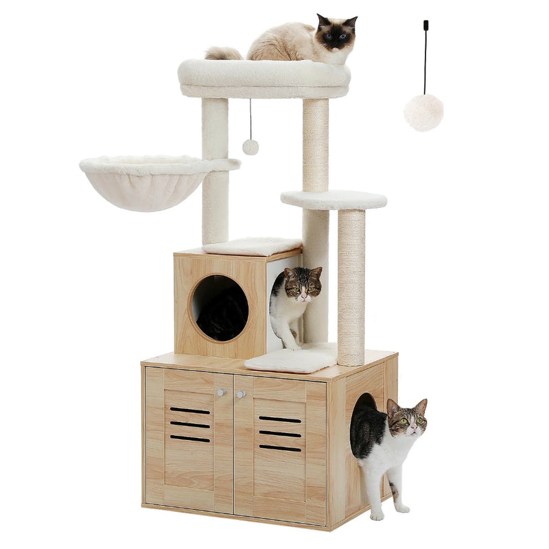 modern cat tree with litter box, view 2 - MRSLM