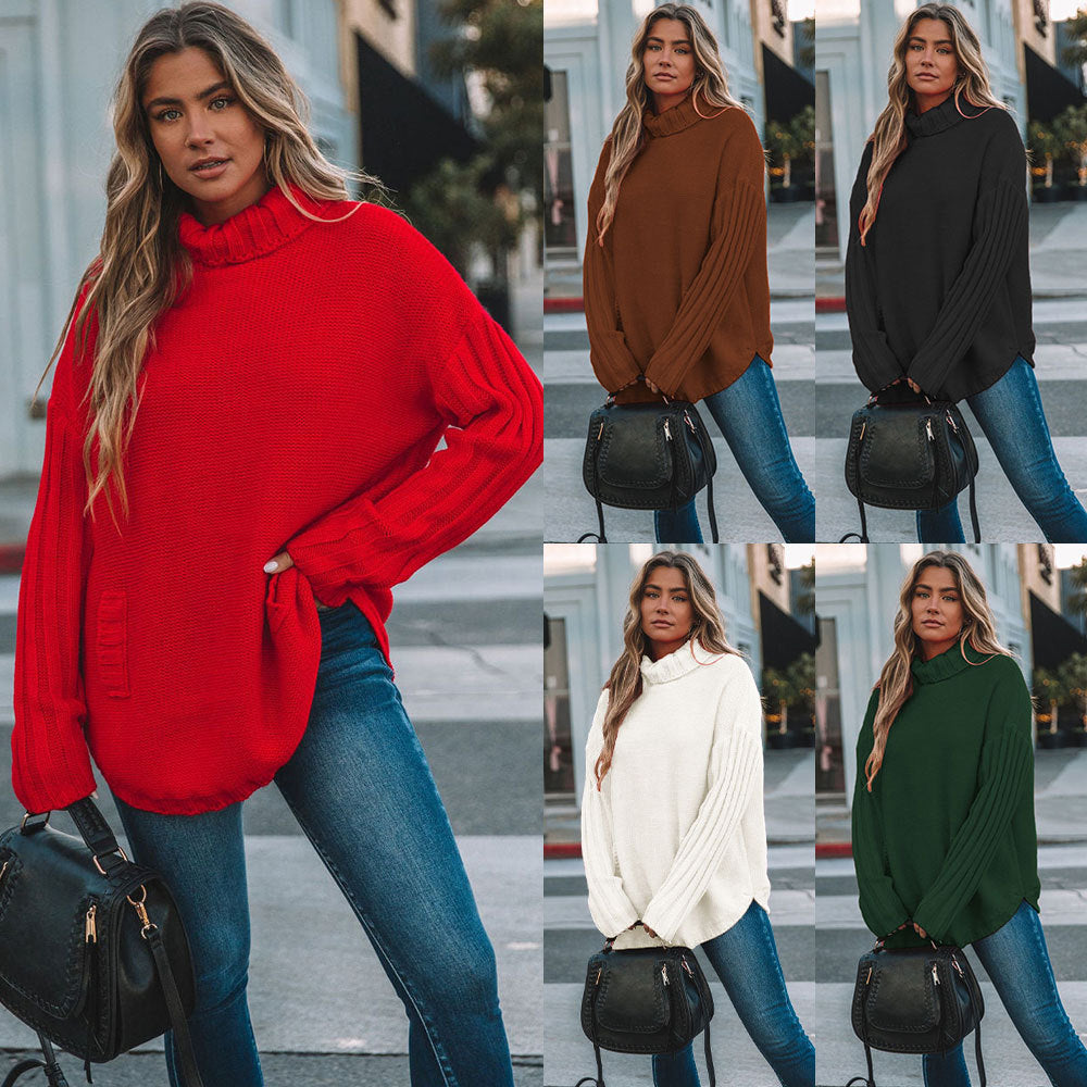 New Solid Color Pullover Knitwear Women's Loose Plus Size Turtleneck Sweater