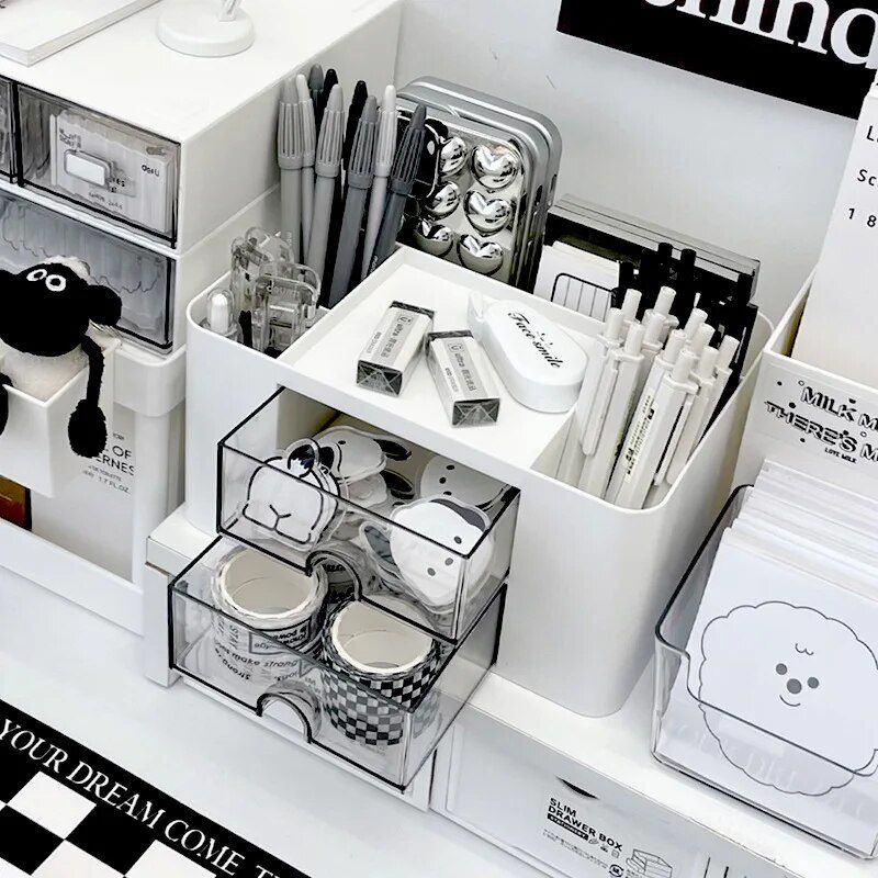 compact desk organizer with dual drawers, view 6 - MRSLM