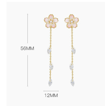 Women's Trendy Luxury Sense Cherry Blossom Tassel Earrings