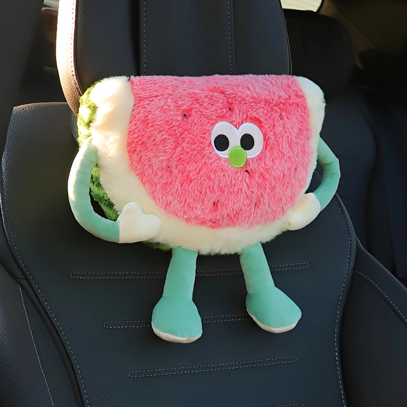 Almofada de apoio lombar e de cabeça com um design fofo de melancia para maior conforto no carro.