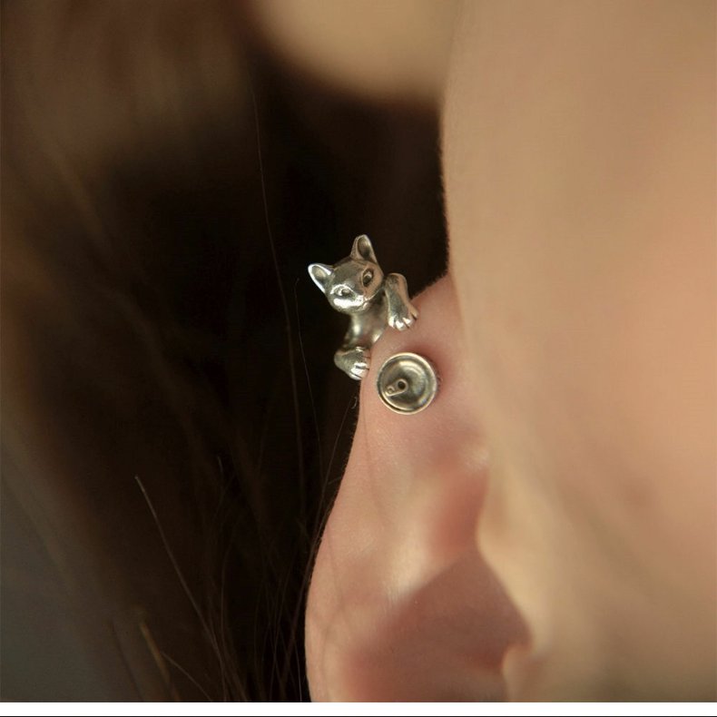 cute cat animal earrings, view 2 - MRSLM