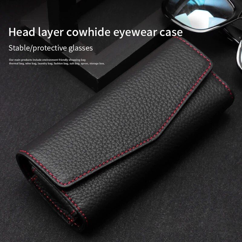 Luxury Cowhide Leather Sunglasses Case for Car Visor