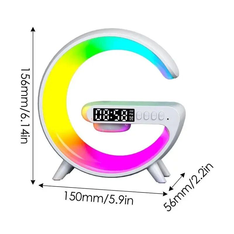 speaker alarm clock lamp with wireless charger, view 4 - MRSLM
