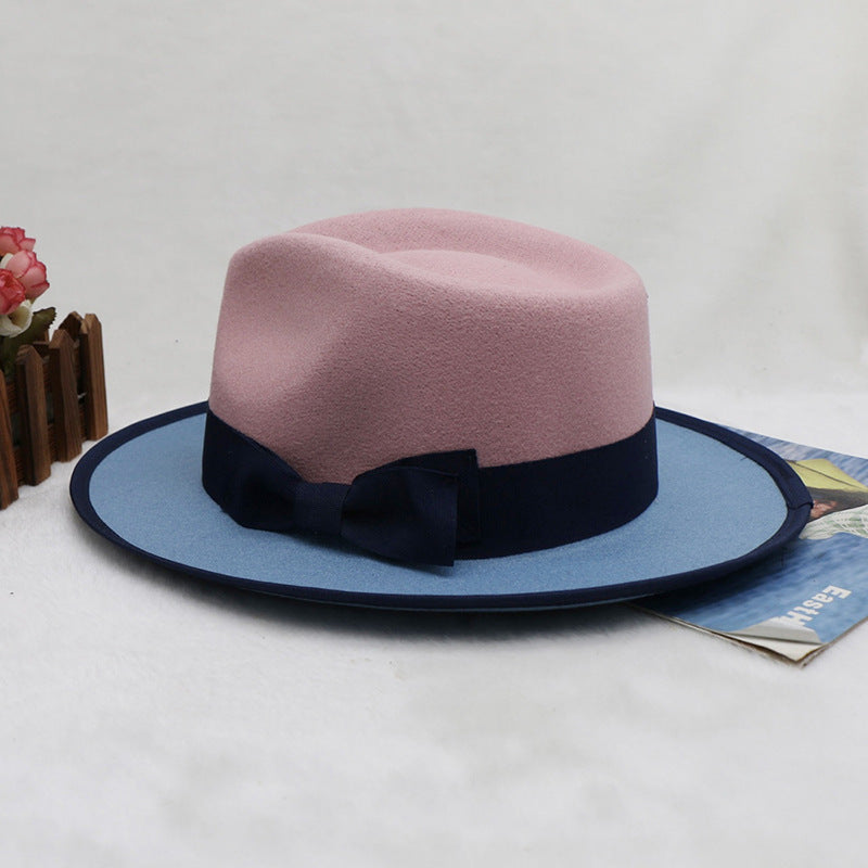 Herren-Fedora-Hut, Filzkappe, zweifarbiger Patchwork-Filzhut
