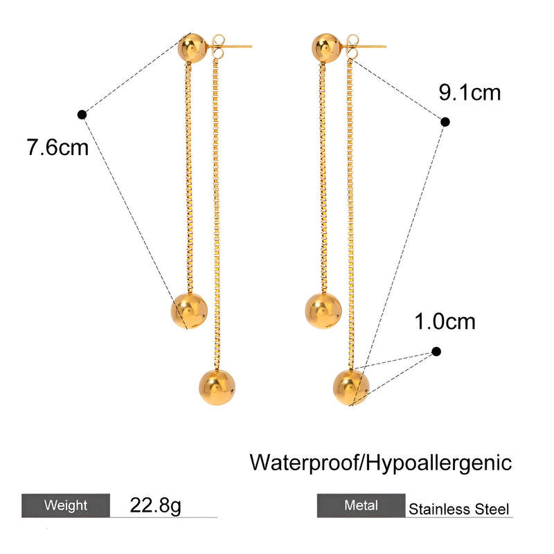 gold pvd stainless steel round ball stud earrings, view 8 - MRSLM