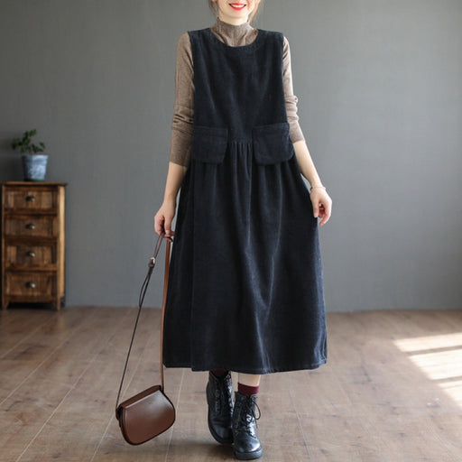 corduroy vest dress with pockets, view 2 - MRSLM