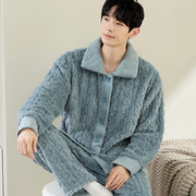 Men's flannel lounge robe cardigan set, view 6 - MRSLM