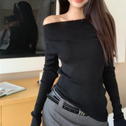 women's slash neck knitted pullover, view 6 - MRSLM