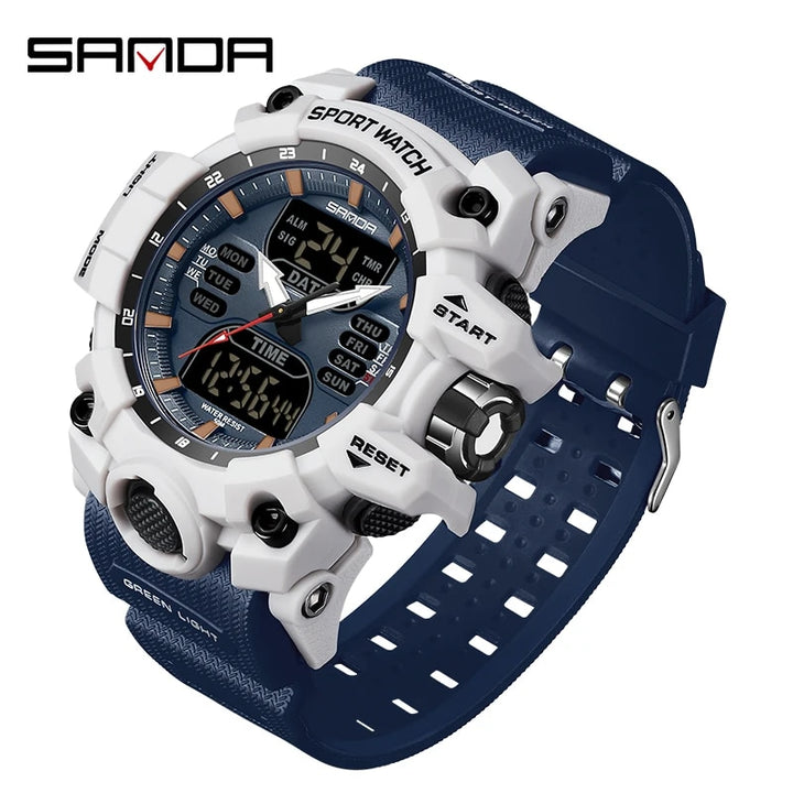 Dual Display Sports Watch for Men - Waterproof, Shock Resistant with Multi-Function Digital Display