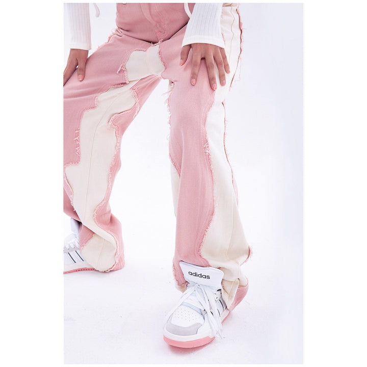 High Waist Wide Leg Pink Denim Jeans