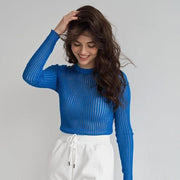 striped see-through knit top, view 9 - MRSLM
