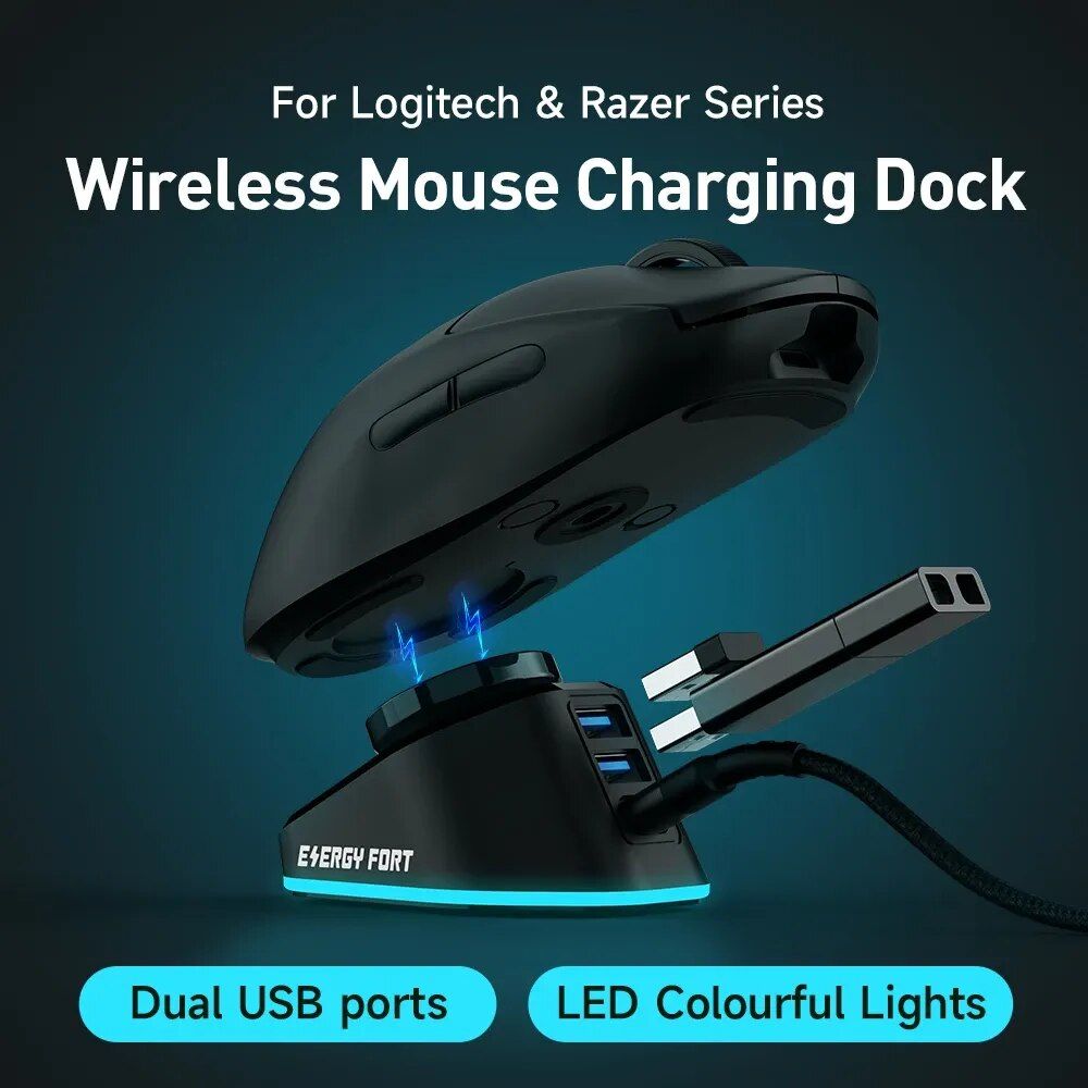 Wireless Gaming Mouse Charging Dock with RGB Indicator