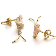 gold plated silver pink shell ribbon tassel earrings, view 5 - MRSLM
