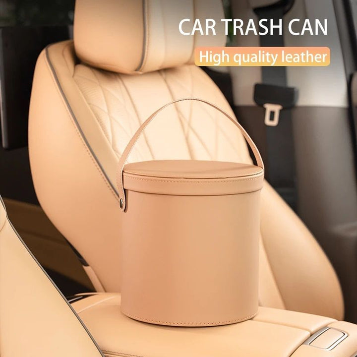 Deluxe Leather Car Trash Can with Rolling Cover
