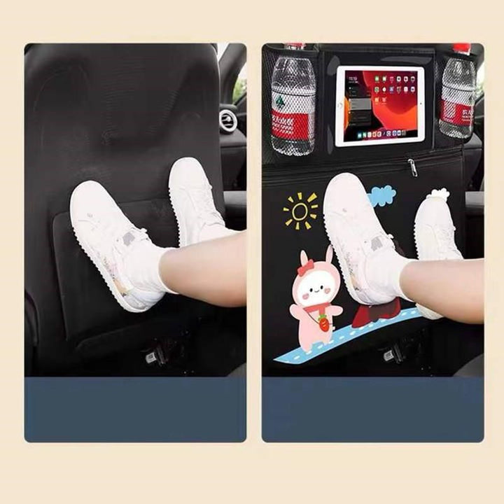 Cartoon Car Seat Back Protector with Storage for Children