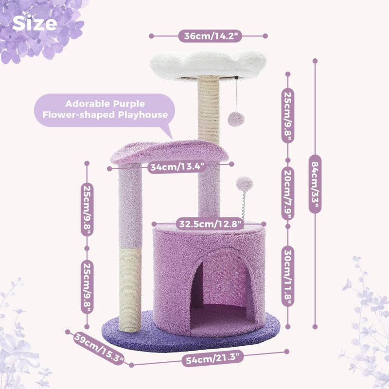 small purple flower cat tree with condo, view 9 - MRSLM