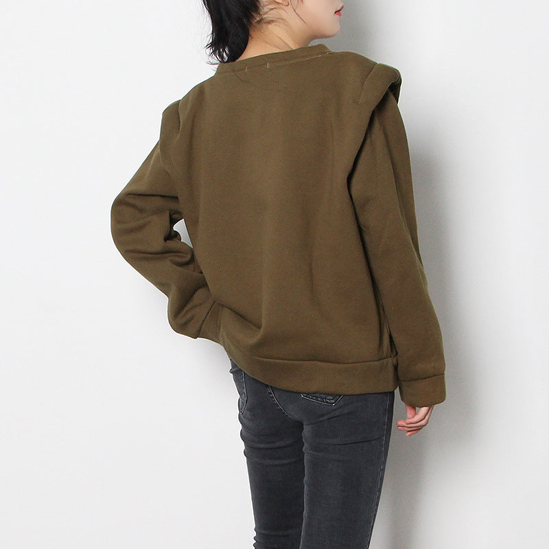 women's short padded shoulder loose sweatshirt, view 4 - MRSLM