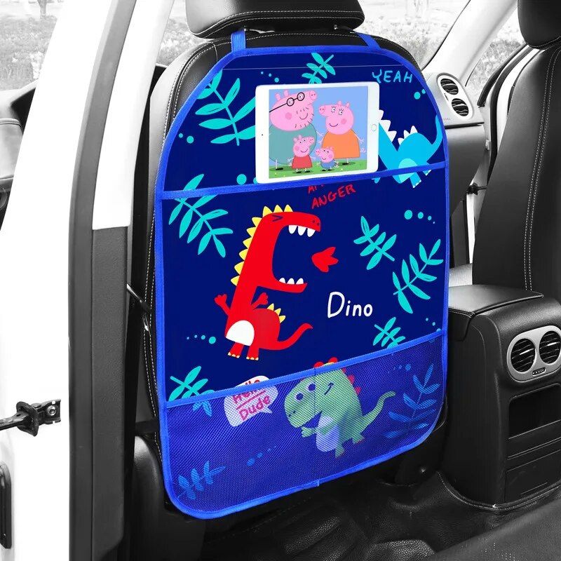 Cartoon Car Seat Back Protector with Storage Organizer